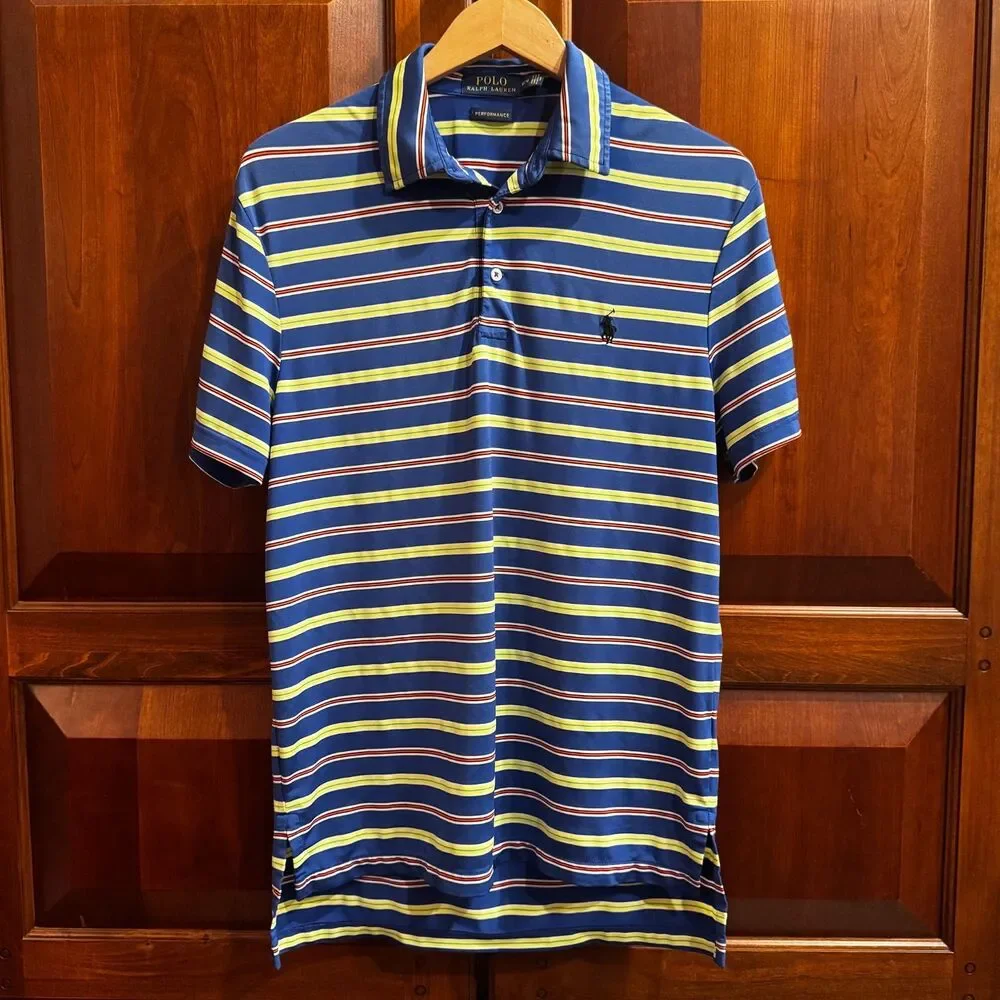 Polo Ralph Lauren Men's Performance Blue Striped Golf Stretch Polo Shirt Medium